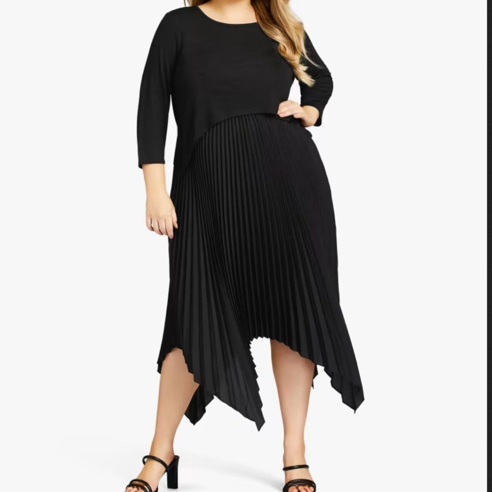 Loralette Black Pleated Sleeveless Midi Dress + Sweater Set Plus Size 2X